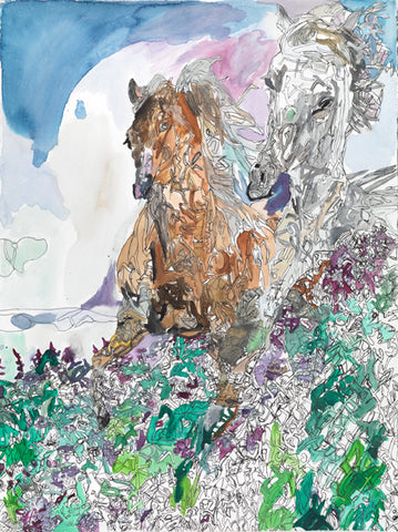 16301 Horses  - Painted in 2016 --- Print on 24" canvas (Print size: 20.0"x 26.7"/51x68cm)  or A2 Fine Art Paper (42x59.4cm/ 16.5x23.3") or A1 Fine Art Paper (59.4x84.1cm/ 23.3x 33.1”) or A0 (84.1x118.9cm/33.1x46.8”) - Limited Edition of 300
