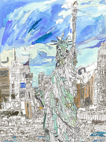 17001  Statue  of Liberty - Painted in 2017 --- Print on A1 Fine Art Paper (59.4x84.1cm/ 23.3x 33.1”) or A0 Fine Art Paper (84.1x118.9cm/33.1x46.8”) - Limited Edition