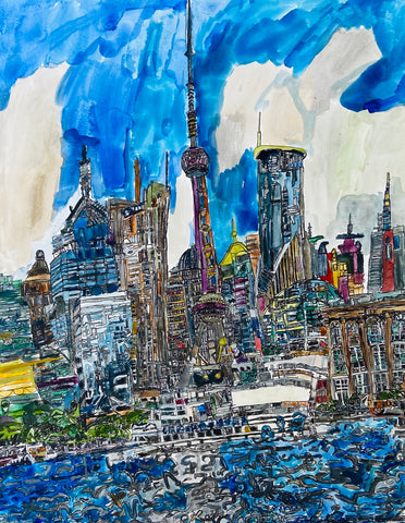 Original 20002 Shanghai, China - Painted in 2020 - 52x69cm (20.4x27.1 inches)