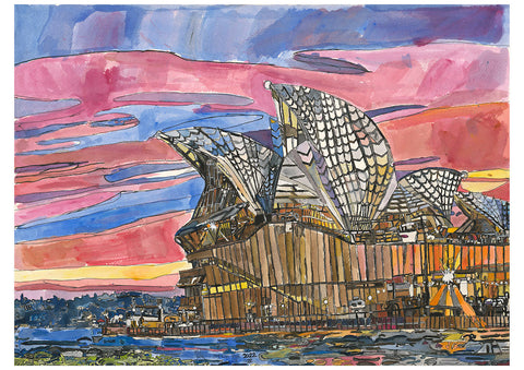 Original 22003 Sydney Opera House and Harbour Bridge - Sunrise -  Painted in 2022- 56x76cm (22.0x29.9 inches)