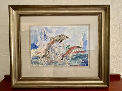 Original 13401 Dolphins - Painted in 2013 - With frame 83x99cm (32.6x38.9 inches) - Price do not include shipping cost